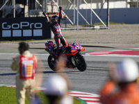 Jorge Martin (89) of Spain and Prima Pramac Racing Ducati celebrates the victory as World Champions of MotoGP after the race of the Motul So...