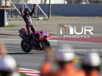 Jorge Martin (89) of Spain and Prima Pramac Racing Ducati celebrates the victory as World Champions of MotoGP after the race of the Motul So...