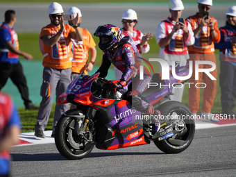 Jorge Martin (89) of Spain and Prima Pramac Racing Ducati celebrates the victory as World Champions of MotoGP after the race of the Motul So...