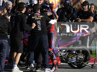 Jorge Martin (89) of Spain and Prima Pramac Racing Ducati celebrates the victory as World Champions of MotoGP after the race of the Motul So...