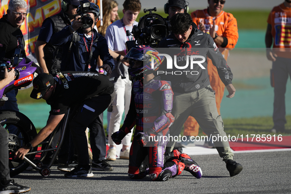 Jorge Martin (89) of Spain and Prima Pramac Racing Ducati celebrates the victory as World Champions of MotoGP after the race of the Motul So...