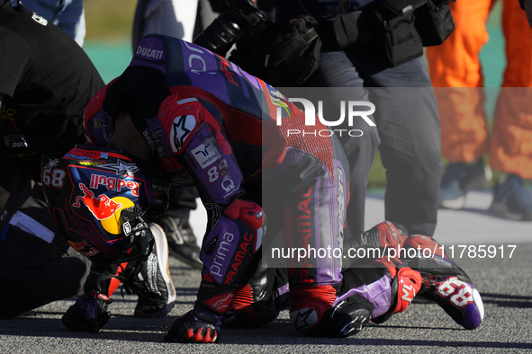 Jorge Martin (89) of Spain and Prima Pramac Racing Ducati celebrates the victory as World Champions of MotoGP after the race of the Motul So...