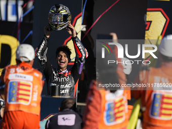 Jorge Martin (89) of Spain and Prima Pramac Racing Ducati celebrates the victory as World Champions of MotoGP after the race of the Motul So...