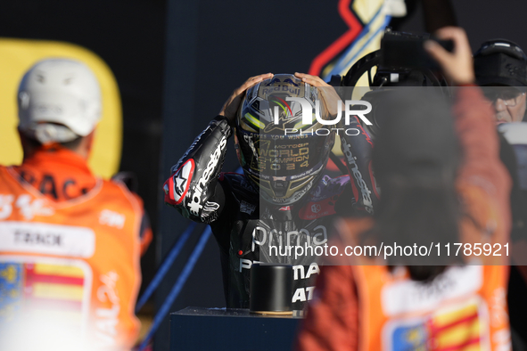 Jorge Martin (89) of Spain and Prima Pramac Racing Ducati celebrates the victory as World Champions of MotoGP after the race of the Motul So...