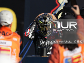 Jorge Martin (89) of Spain and Prima Pramac Racing Ducati celebrates the victory as World Champions of MotoGP after the race of the Motul So...