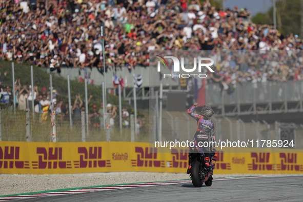 Jorge Martin (89) of Spain and Prima Pramac Racing Ducati celebrates the victory as World Champions of MotoGP after the race of the Motul So...