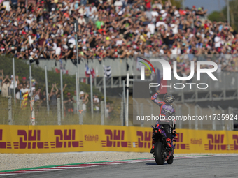 Jorge Martin (89) of Spain and Prima Pramac Racing Ducati celebrates the victory as World Champions of MotoGP after the race of the Motul So...