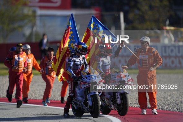 Alex Marquez (73) of Spain and Gresini Racing Moto GP Ducati and Marc Marquez (93) of Spain and Gresini Racing Moto GP Ducati during the rac...