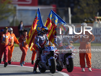 Alex Marquez (73) of Spain and Gresini Racing Moto GP Ducati and Marc Marquez (93) of Spain and Gresini Racing Moto GP Ducati during the rac...