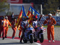 Alex Marquez (73) of Spain and Gresini Racing Moto GP Ducati and Marc Marquez (93) of Spain and Gresini Racing Moto GP Ducati during the rac...