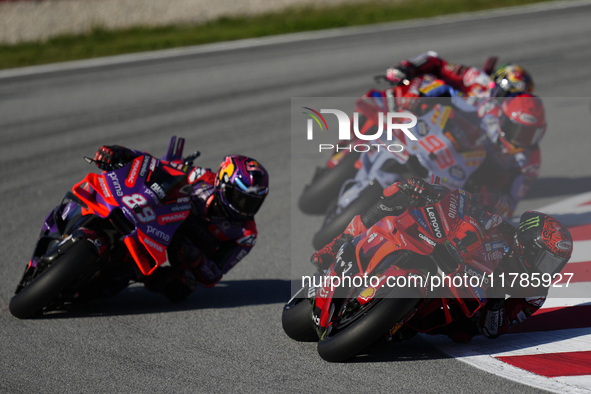 Francesco Pecco Bagnaia (1) of Italy and Ducati Lenovo Team Jorge Martin (89) of Spain and Prima Pramac Racing Ducati  Marc Marquez (93) of...