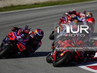 Francesco Pecco Bagnaia (1) of Italy and Ducati Lenovo Team Jorge Martin (89) of Spain and Prima Pramac Racing Ducati  Marc Marquez (93) of...