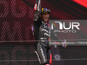 Jorge Martin (89) of Spain and Prima Pramac Racing Ducati celebrates the victory as World Champions of MotoGP after the race of the Motul So...