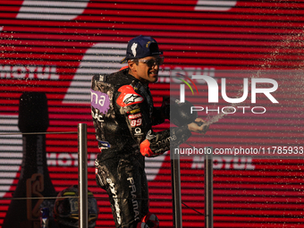 Jorge Martin (89) of Spain and Prima Pramac Racing Ducati celebrates the victory as World Champions of MotoGP after the race of the Motul So...