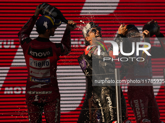 Jorge Martin (89) of Spain and Prima Pramac Racing Ducati celebrates the victory as World Champions of MotoGP after the race of the Motul So...