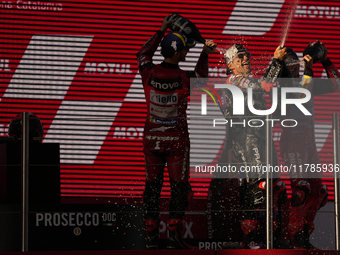 Jorge Martin (89) of Spain and Prima Pramac Racing Ducati celebrates the victory as World Champions of MotoGP after the race of the Motul So...