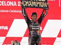 Jorge Martin (89) of Spain and Prima Pramac Racing Ducati celebrates the victory as World Champions of MotoGP after the race of the Motul So...