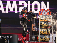 Jorge Martin (89) of Spain and Prima Pramac Racing Ducati celebrates the victory as World Champions of MotoGP after the race of the Motul So...