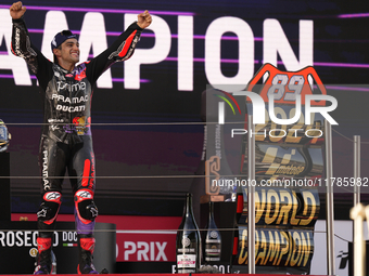 Jorge Martin (89) of Spain and Prima Pramac Racing Ducati celebrates the victory as World Champions of MotoGP after the race of the Motul So...