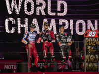 Marc Marquez (93) of Spain and Gresini Racing Moto GP Ducati Francesco Pecco Bagnaia (1) of Italy and Ducati Lenovo Team and Jorge Martin (8...