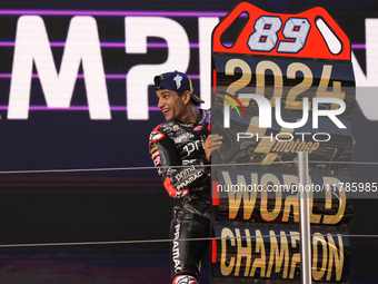 Jorge Martin (89) of Spain and Prima Pramac Racing Ducati celebrates the victory as World Champions of MotoGP after the race of the Motul So...