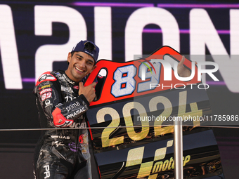 Jorge Martin (89) of Spain and Prima Pramac Racing Ducati celebrates the victory as World Champions of MotoGP after the race of the Motul So...