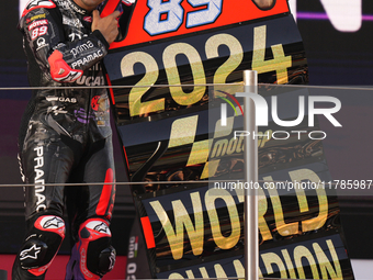 Jorge Martin (89) of Spain and Prima Pramac Racing Ducati celebrates the victory as World Champions of MotoGP after the race of the Motul So...