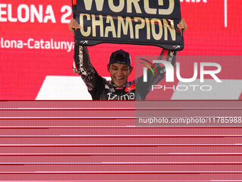 Jorge Martin (89) of Spain and Prima Pramac Racing Ducati celebrates the victory as World Champions of MotoGP after the race of the Motul So...