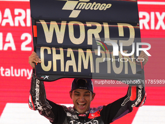 Jorge Martin (89) of Spain and Prima Pramac Racing Ducati celebrates the victory as World Champions of MotoGP after the race of the Motul So...