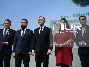 In Krakow, Poland, on November 17, 2024, President of the Republic of Poland Andrzej Duda presents decorations during the Gala of the 35th A...