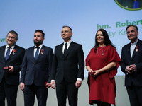 In Krakow, Poland, on November 17, 2024, President of the Republic of Poland Andrzej Duda presents decorations during the Gala of the 35th A...