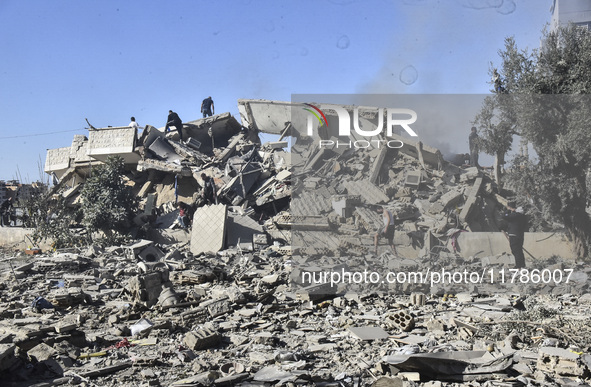 A view of damaged buildings in the Al Hadath neighborhood after an Israeli airstrike in the Dahieh region of Beirut, Lebanon, on November 17...