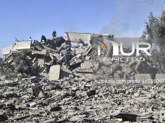 A view of damaged buildings in the Al Hadath neighborhood after an Israeli airstrike in the Dahieh region of Beirut, Lebanon, on November 17...