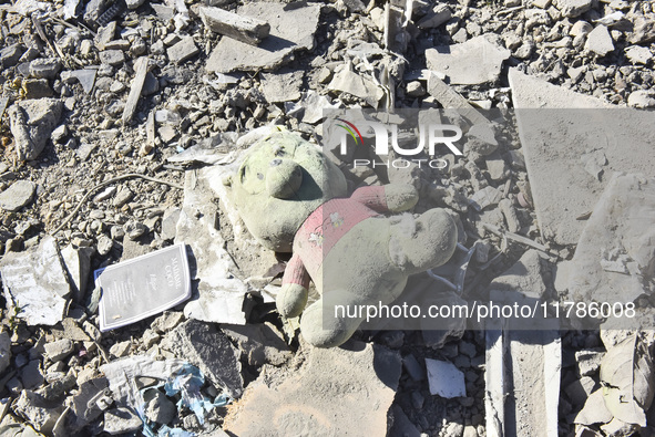 A view of damaged buildings in the Al Hadath neighborhood after an Israeli airstrike in the Dahieh region of Beirut, Lebanon, on November 17...