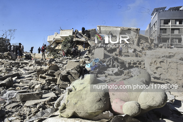 A view of damaged buildings in the Al Hadath neighborhood after an Israeli airstrike in the Dahieh region of Beirut, Lebanon, on November 17...