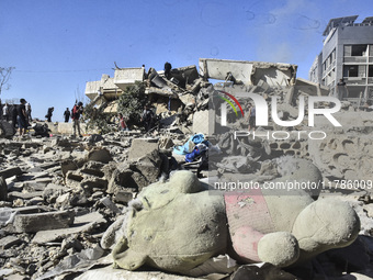 A view of damaged buildings in the Al Hadath neighborhood after an Israeli airstrike in the Dahieh region of Beirut, Lebanon, on November 17...