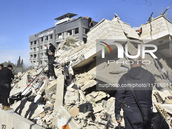 A view of damaged buildings in the Al Hadath neighborhood after an Israeli airstrike in the Dahieh region of Beirut, Lebanon, on November 17...