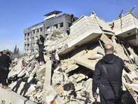 A view of damaged buildings in the Al Hadath neighborhood after an Israeli airstrike in the Dahieh region of Beirut, Lebanon, on November 17...