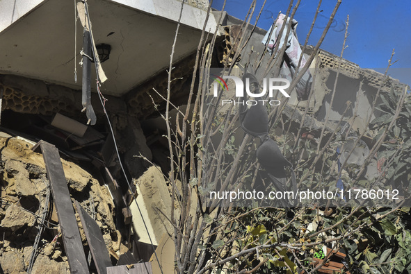 A view of damaged buildings in the Al Hadath neighborhood after an Israeli airstrike in the Dahieh region of Beirut, Lebanon, on November 17...