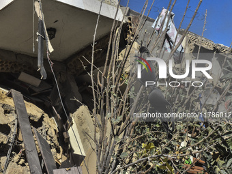 A view of damaged buildings in the Al Hadath neighborhood after an Israeli airstrike in the Dahieh region of Beirut, Lebanon, on November 17...