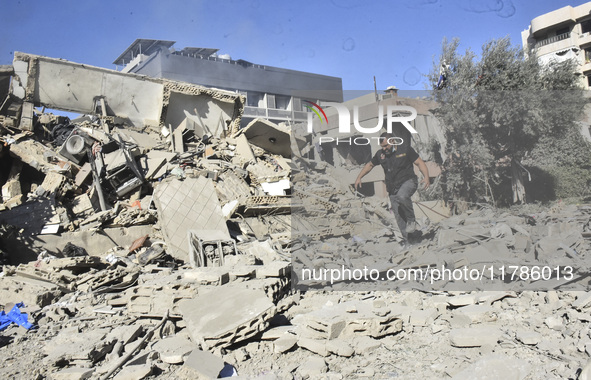 A view of damaged buildings in the Al Hadath neighborhood after an Israeli airstrike in the Dahieh region of Beirut, Lebanon, on November 17...