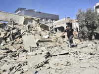 A view of damaged buildings in the Al Hadath neighborhood after an Israeli airstrike in the Dahieh region of Beirut, Lebanon, on November 17...