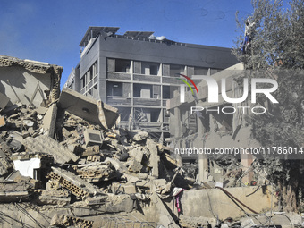 A view of damaged buildings in the Al Hadath neighborhood after an Israeli airstrike in the Dahieh region of Beirut, Lebanon, on November 17...