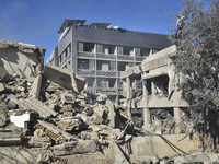 A view of damaged buildings in the Al Hadath neighborhood after an Israeli airstrike in the Dahieh region of Beirut, Lebanon, on November 17...