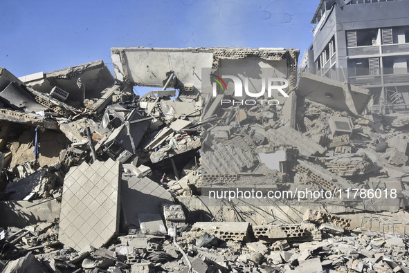 A view of damaged buildings in the Al Hadath neighborhood after an Israeli airstrike in the Dahieh region of Beirut, Lebanon, on November 17...