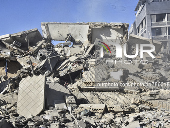 A view of damaged buildings in the Al Hadath neighborhood after an Israeli airstrike in the Dahieh region of Beirut, Lebanon, on November 17...