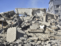 A view of damaged buildings in the Al Hadath neighborhood after an Israeli airstrike in the Dahieh region of Beirut, Lebanon, on November 17...