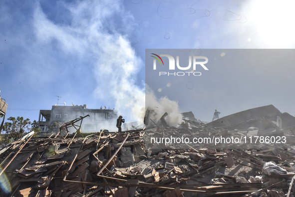 A view of damaged buildings in the Al Hadath neighborhood after an Israeli airstrike in the Dahieh region of Beirut, Lebanon, on November 17...