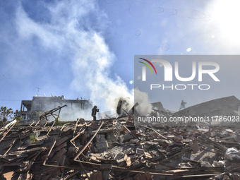 A view of damaged buildings in the Al Hadath neighborhood after an Israeli airstrike in the Dahieh region of Beirut, Lebanon, on November 17...