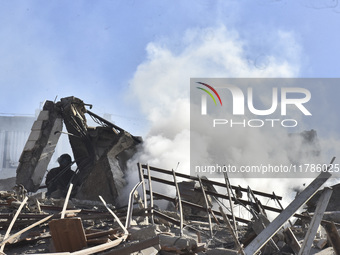 A view of damaged buildings in the Al Hadath neighborhood after an Israeli airstrike in the Dahieh region of Beirut, Lebanon, on November 17...